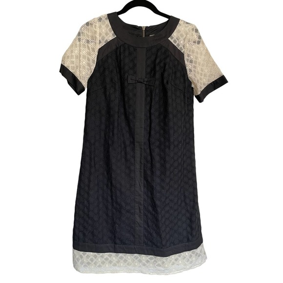 Girls from Savoy by Anthropologie Molina Eyelet Shift Dress Size S Cream/Black - Picture 2 of 7